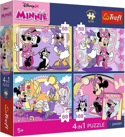 Trefl Disney Minnie Mouse puzzle 4 in 1 (4×88 pezzi) Momenti magici + poster da collezione