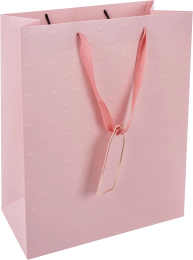 Borsa regalo in carta rosa con cuoricini 26 × 12 × 32 cm