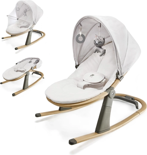Kinderkraft sdraietta e dondolo Elsu Grey fino a 9 kg con cappottina e giochini
