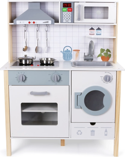 Babu cucina giocattolo in legno con forno e lavatrice