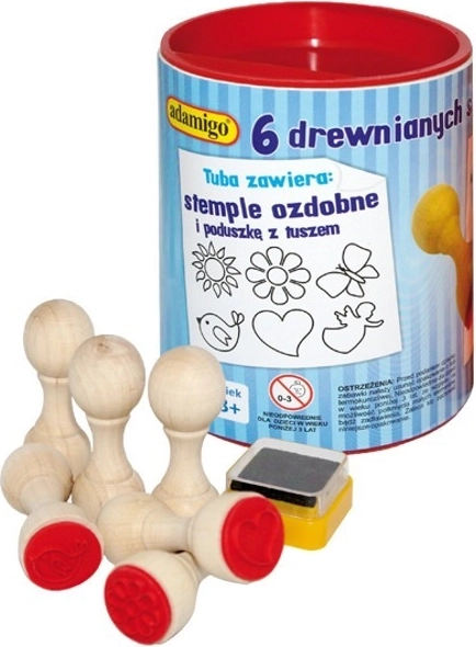 Set di 6 timbri decorativi in legno con tampone d’inchiostro