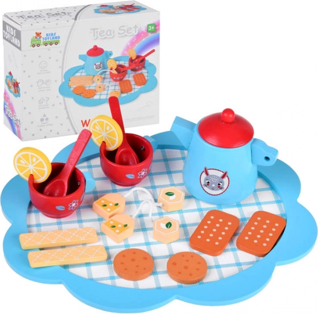 Set da tè in legno blu per bambini con accessori
