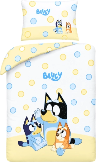 Biancheria da letto in cotone per lettino Bluey bianca e gialla