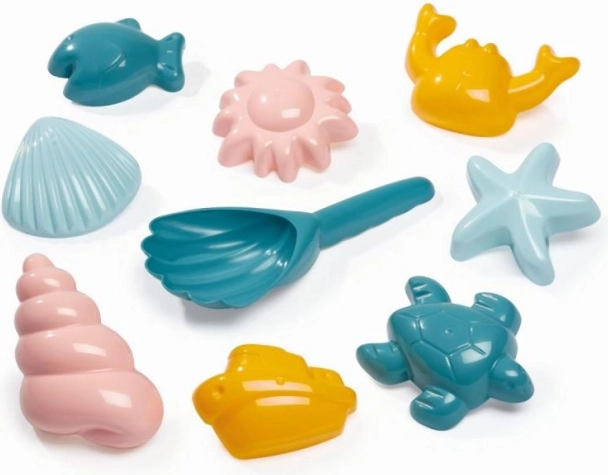Set di formine da sabbia con motivi marini e paletta a forma di conchiglia