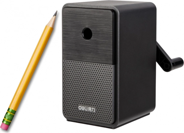 Temperamatite manuale con manovella con contenitore e regolazione della punta – nero