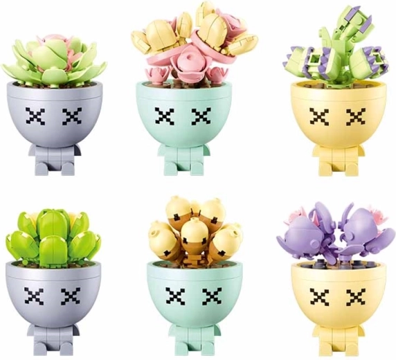 Sluban Flowers succulente in vasetti – set di costruzione, confezione da 6 pz (520 pezzi)