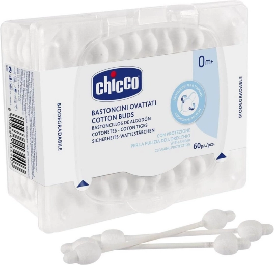 Chicco bastoncini cotonati con forma anatomica, 100% cotone, 60 pz