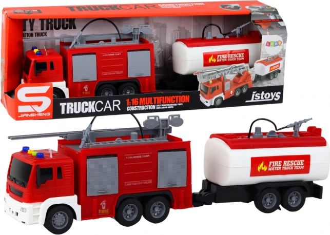 Corpo dei vigili del fuoco con rimorchio Autopompa 1:16 Luci e suoni