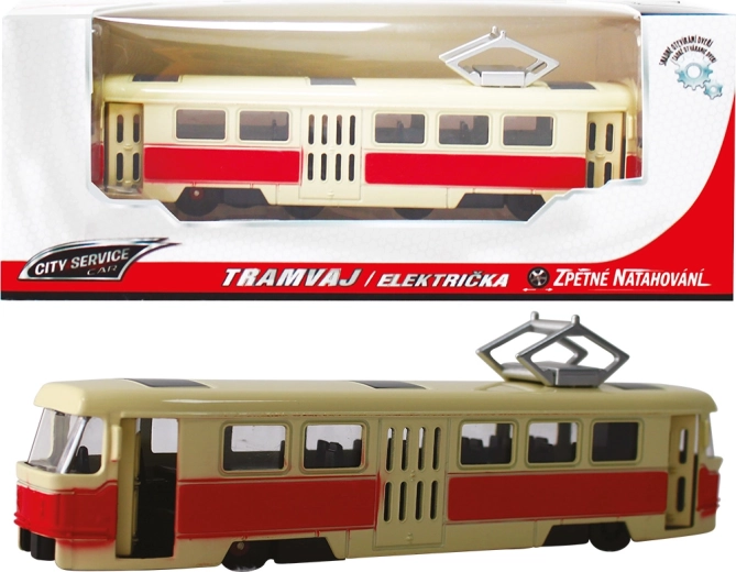 Tram in metallo 1:90 rosso con meccanismo a retrocarica