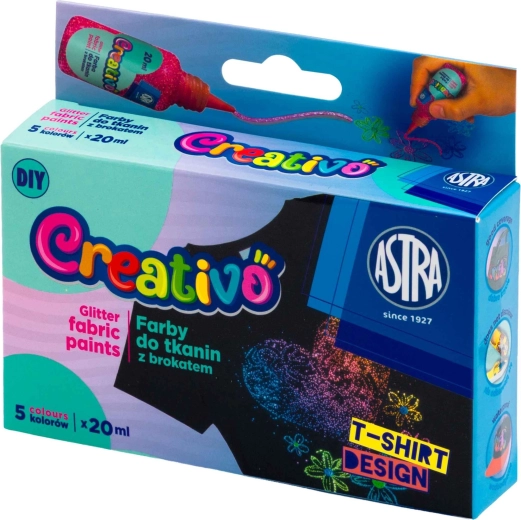 Colori glitter per tessuti 5×20 ml ASTRA CREATIVO