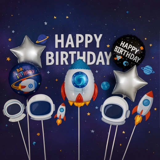 Set di palloncini in foil spazio – razzo e astronauta, 5 pz