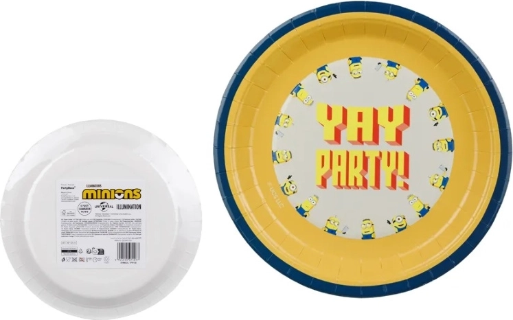 Piatti di carta per festa Minionki (Minions) 23 cm, mix di motivi (6 pz)
