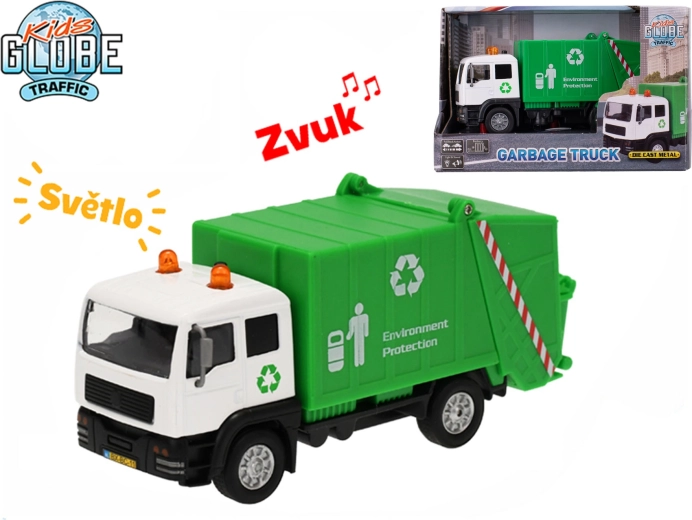 Kids Globe Traffic camion della spazzatura 15 cm con retrocarica, luci e suoni