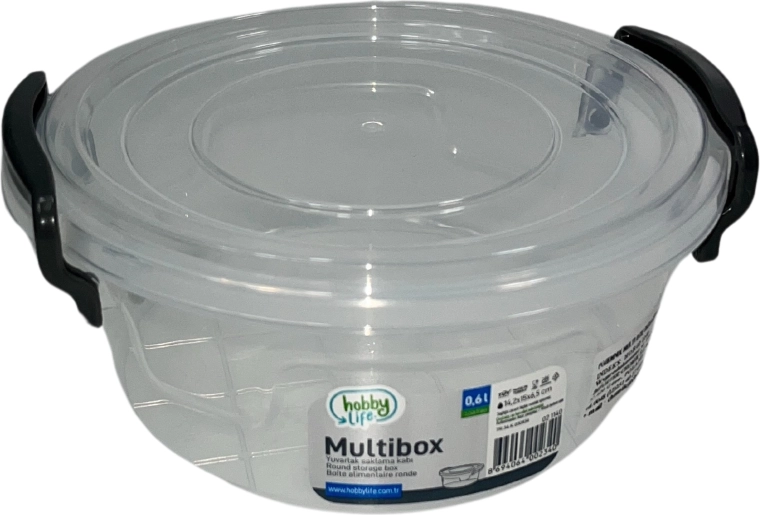 Scatola rotonda in plastica per alimenti 600 ml con coperchio