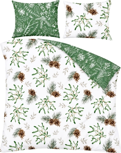Biancheria da letto in cotone SCANDIC Vischio e rami bianco-verde 140 × 200 cm