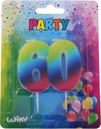 Candela di compleanno numero 60 arcobaleno