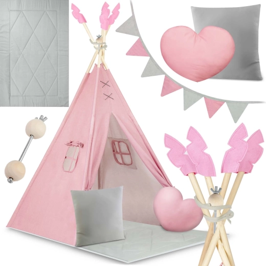 Teepee rosa per bambini NUKIDO con tappetino e cuscini