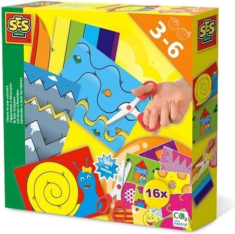 SES Creative Imparo a tagliare – set con forbici sicure e 16 schede