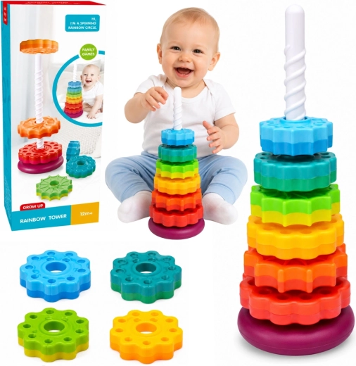 Torre impilabile girevole arcobaleno per bambini 36 cm