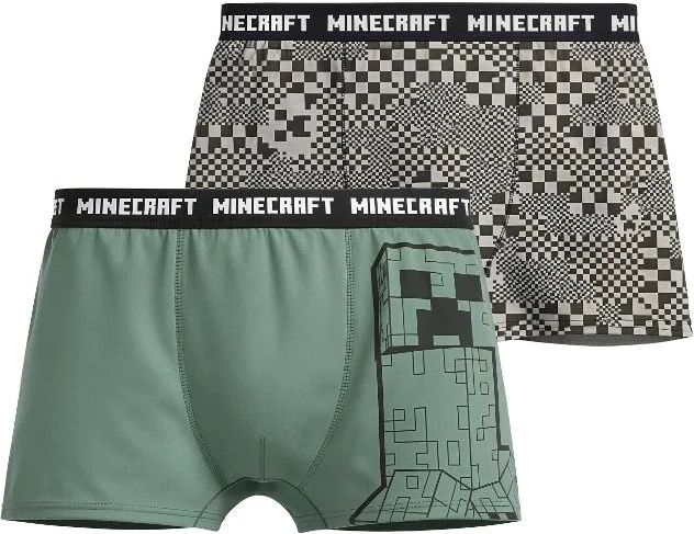 Boxer da bambino Minecraft verde-grigio (duopack 2 pz)