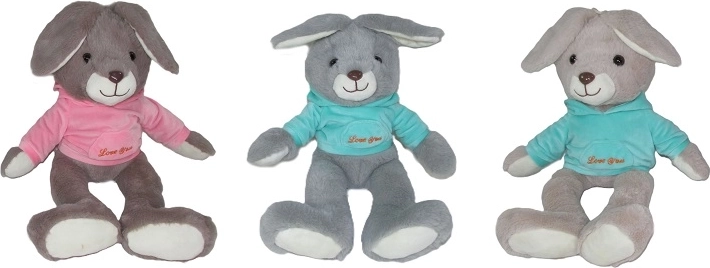 Coniglietto di peluche con felpa con cappuccio 30 cm