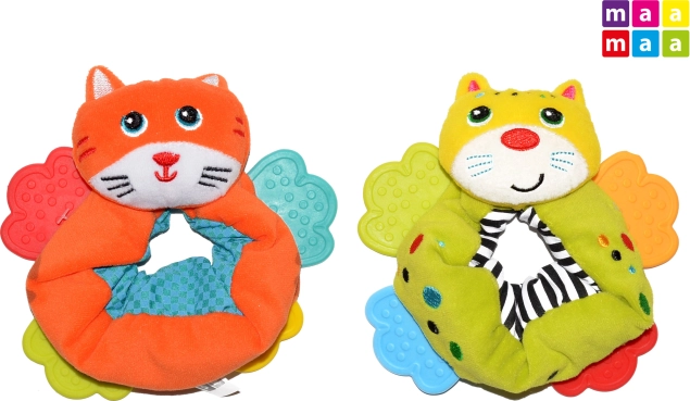 Sonaglino tessile da polso con massaggiagengive MAAMAA, gattina 12 cm