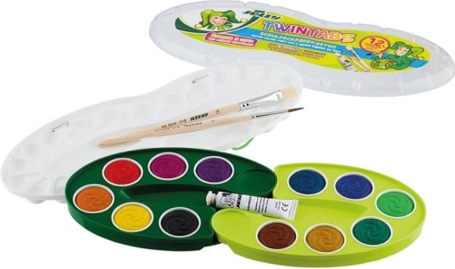 Acquerelli con tavolozza e pennelli per bambini