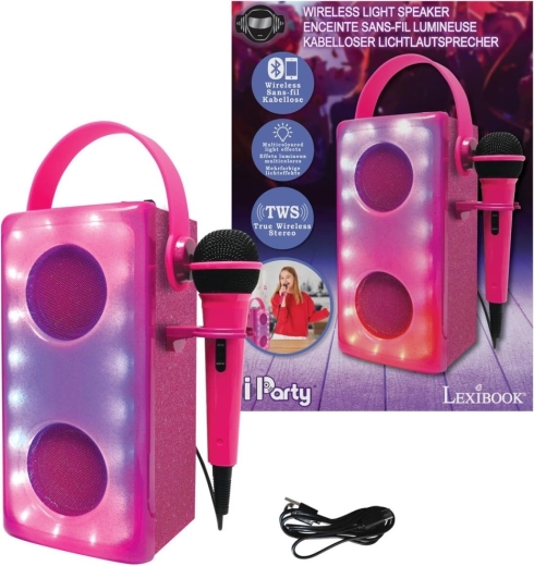 Altoparlante karaoke Bluetooth rosa con microfono LEXIBOOK iParty con effetti luminosi