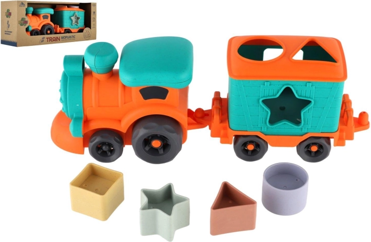 Locomotiva per bambini con vagone in bioplastica – incastro, ruote libere