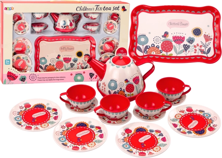 Set da caffè Tazze da tè Teiera Vassoio Rosso caffetteria 15 pezzi