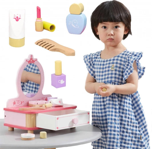 coiffeuse in legno per bambini Viga rosa con accessori