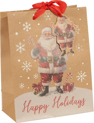 Sacchetto regalo natalizio in carta beige M - 1 pezzo