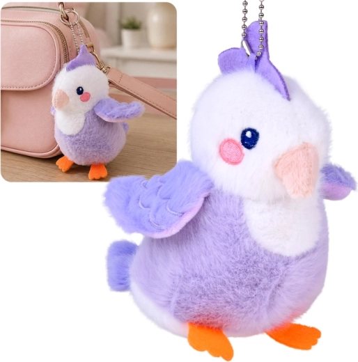 Uccellino di peluche Lilka lilla con fischietto, portachiavi 13 cm - 1 pezzo