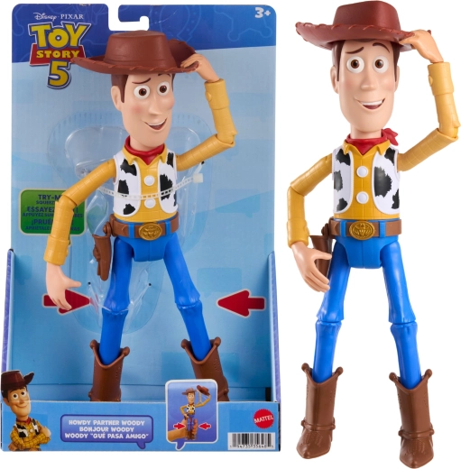Personaggio Woody di Disney Toy Story 5 con funzione di toccarsi il cappello, 31 cm
