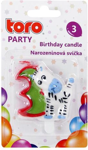 Candela da torta numero 3 con cavallino TORO, infilzabile, 5 cm