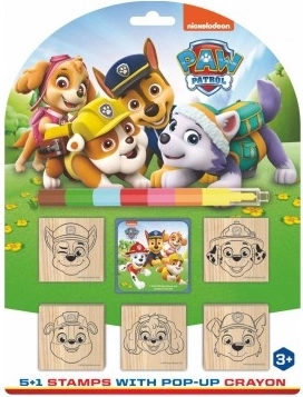 Set di timbri in legno Paw Patrol 5+1 con tampone e pastello a cera