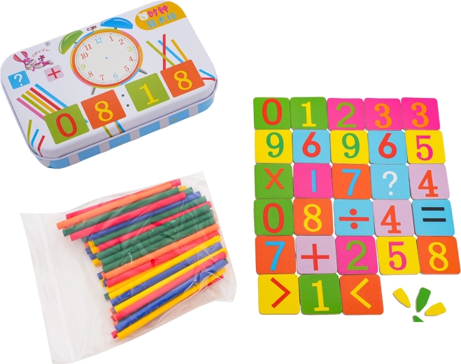 Set magnetico per imparare l’orologio e la matematica di base in una scatola di metallo
