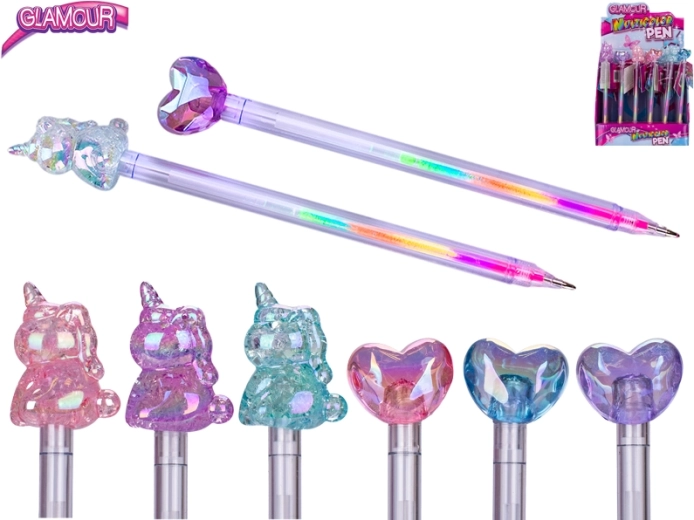 Glamour penna a sfera multicolore con motivi cuore e unicorno