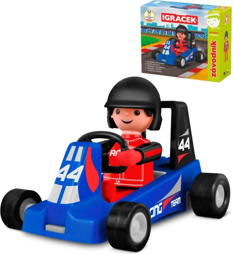Efko Igráček pilota da corsa con go-kart blu
