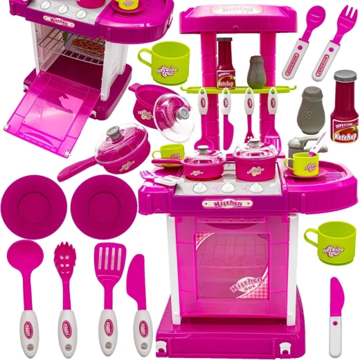 Cucina giocattolo rosa per bambini con forno, luci, suoni e accessori