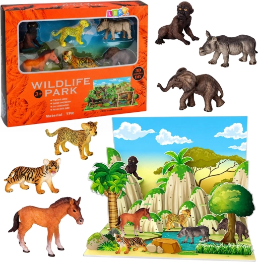 Set di figurine di animali selvatici con parco 3D (6 pz)
