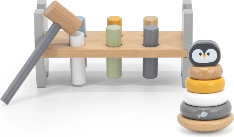 Viga PolarB martello con pioli e piramide impilabile a forma di pinguino