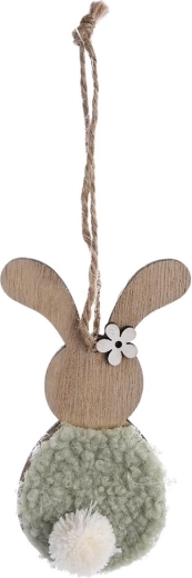 Coniglietto sospeso in legno e peluche marrone-verde 11 cm