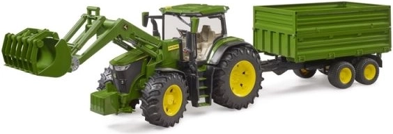 Trattore Bruder John Deere 7R 350 con caricatore frontale e rimorchio tandem ribaltabile