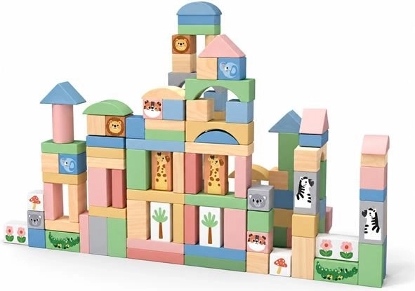 Cubetti di legno Safari Montessori 120 pezzi Baby Mix