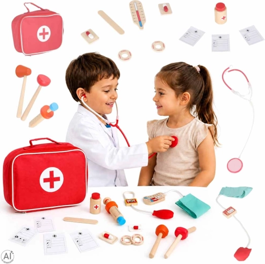Set da dottore in legno con borsa medica per bambini