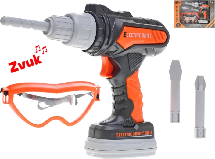 Trapano a percussione giocattolo a batteria con suoni e occhiali protettivi