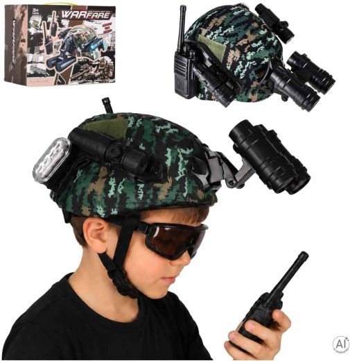 Casco militare per bambini con walkie-talkie, binocolo e accessori