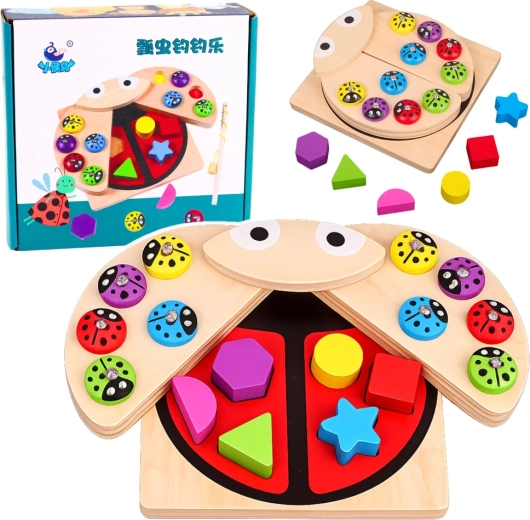 Incastri Montessori in legno a forma di coccinella con pesca magnetica