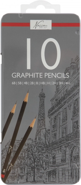 matite in grafite per disegno 6B–4H, set da 10 pz in astuccio metallico